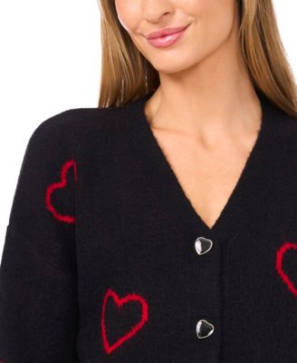 Women's Valentine's V-Neck Heart Jacquard Cardigan Sweater