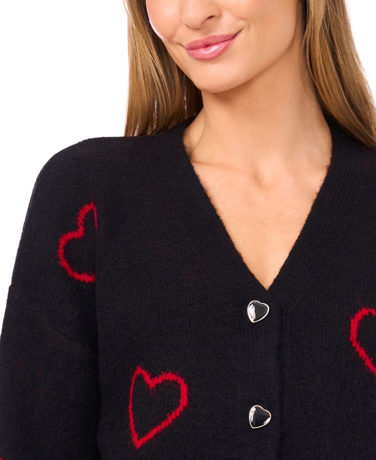 Cece Heart Jacquard Cardigan In Black