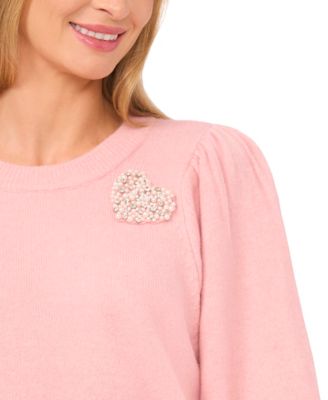 Women's Valentine's Crewneck Rhinestone Heart-Appliqu&eacute; Long-Sleeve Sweater