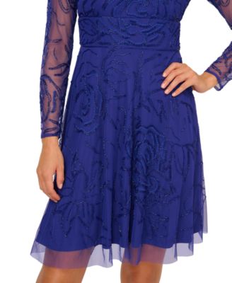 Women's Beaded Long-Sleeve Mini Dress