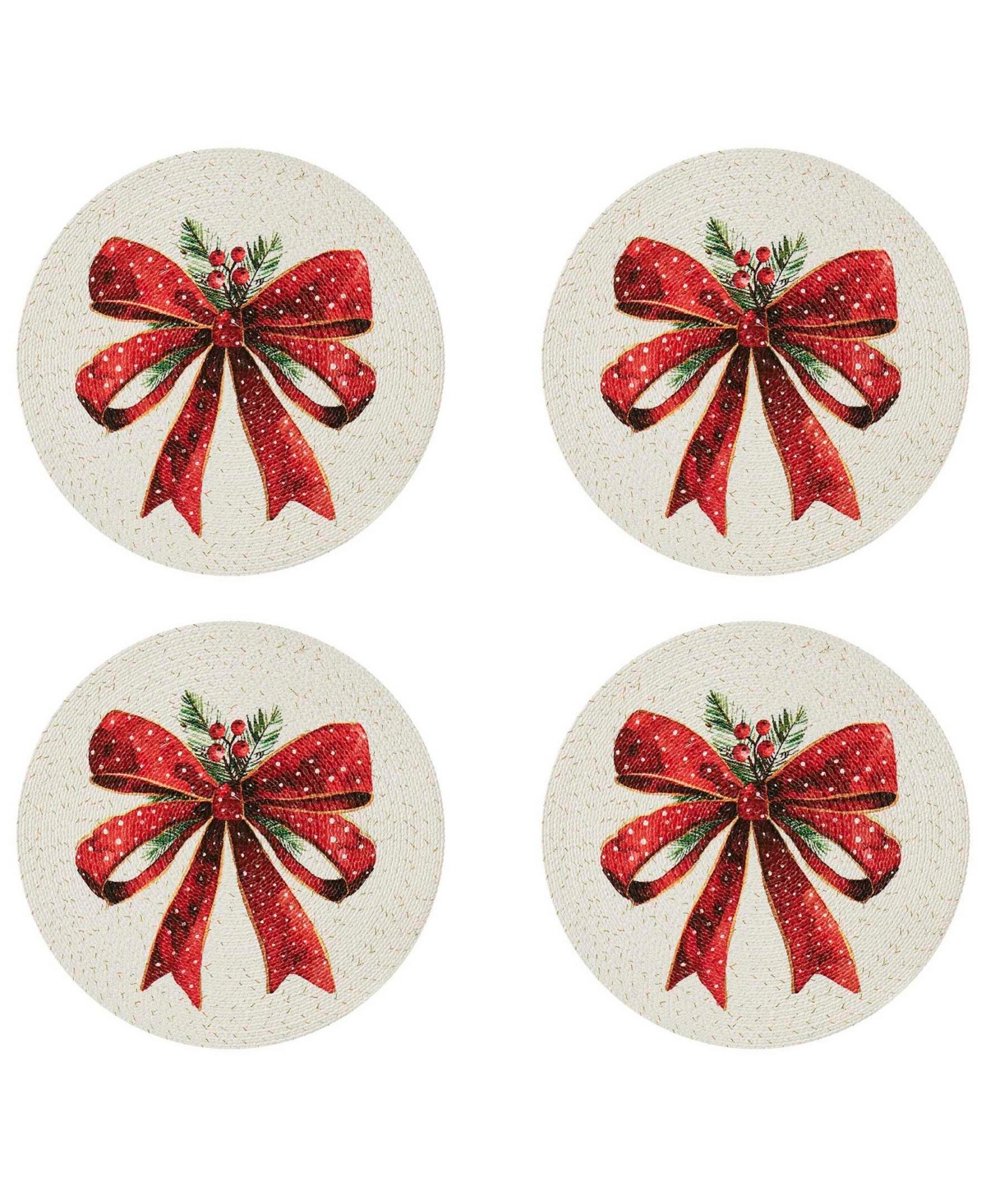 Avanti Christmas Ribbon Round Braided Placemats, Set of 4