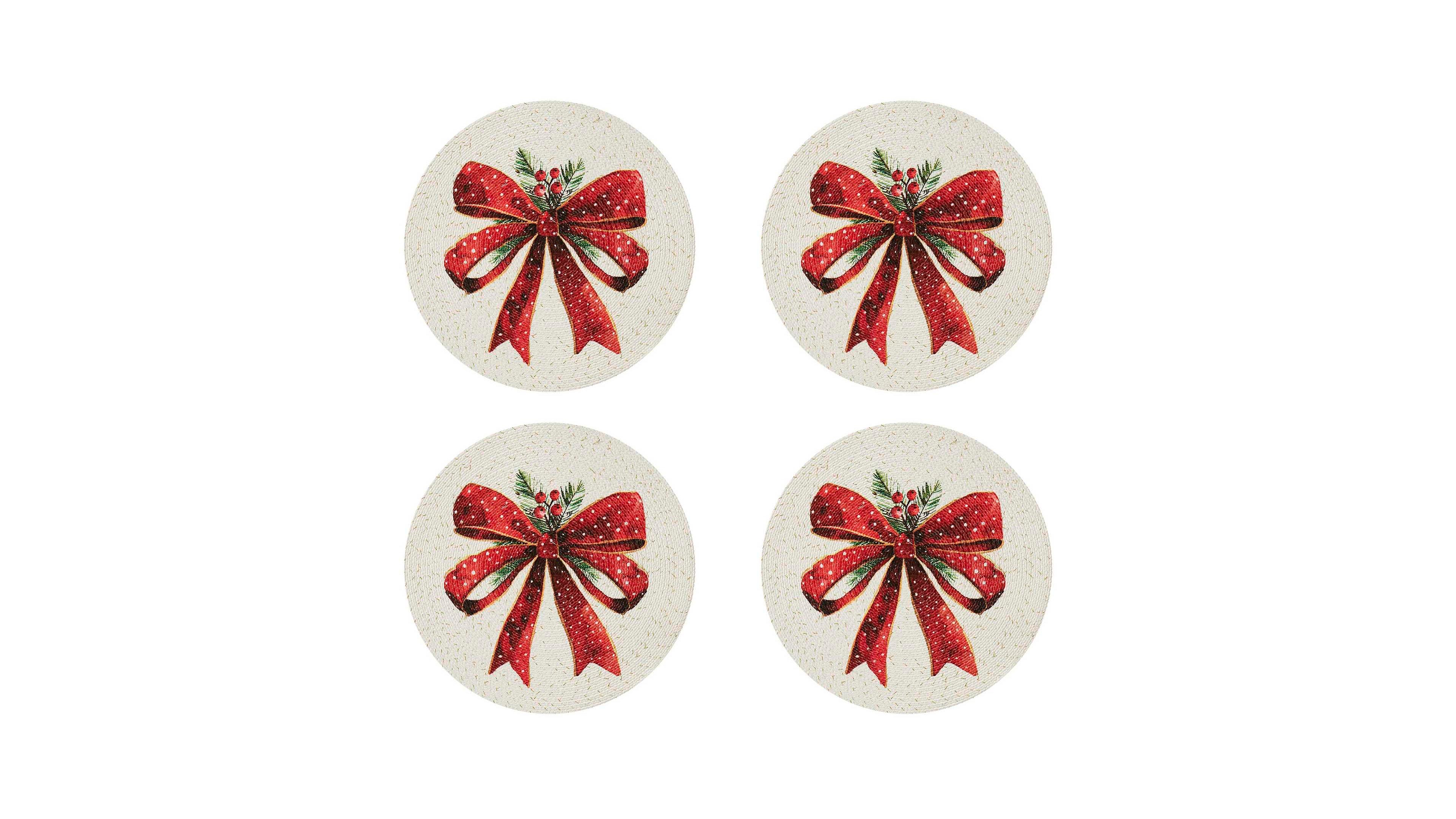 Avanti Christmas Ribbon Round Braided Placemats, Set of 4