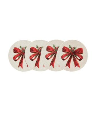 Christmas Ribbon Round Braided Placemats, Set of 4