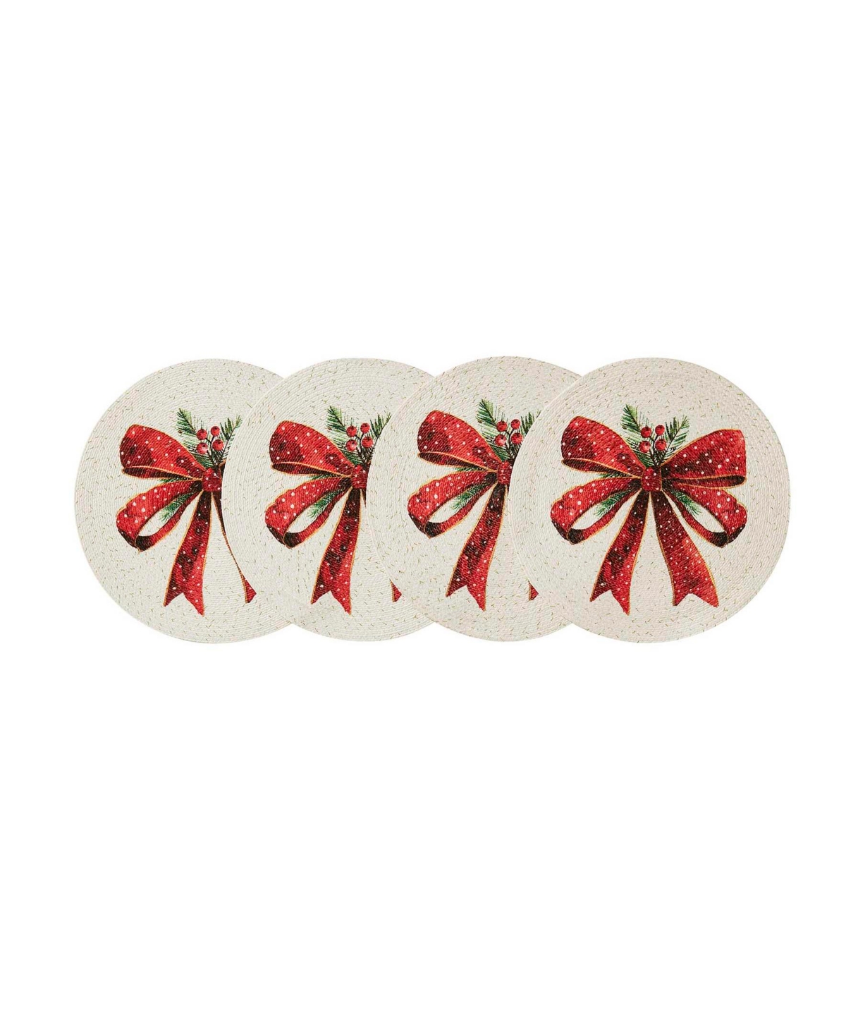 Avanti Christmas Ribbon Round Braided Placemats, Set of 4