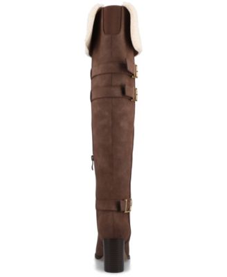 Journee Womens Alyza Buckle Detail Over-the-Knee Inside Zipper Almond Toe Comfort Sherpa Boots