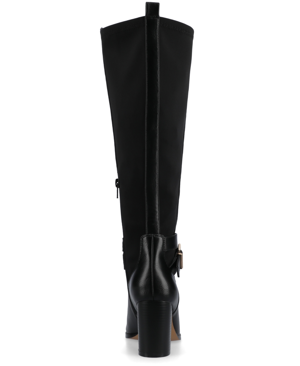 Journee Women's Avalonn Buckle Strap Knee High Stacked Heel Inside Zipper Comfort Dress Boots
