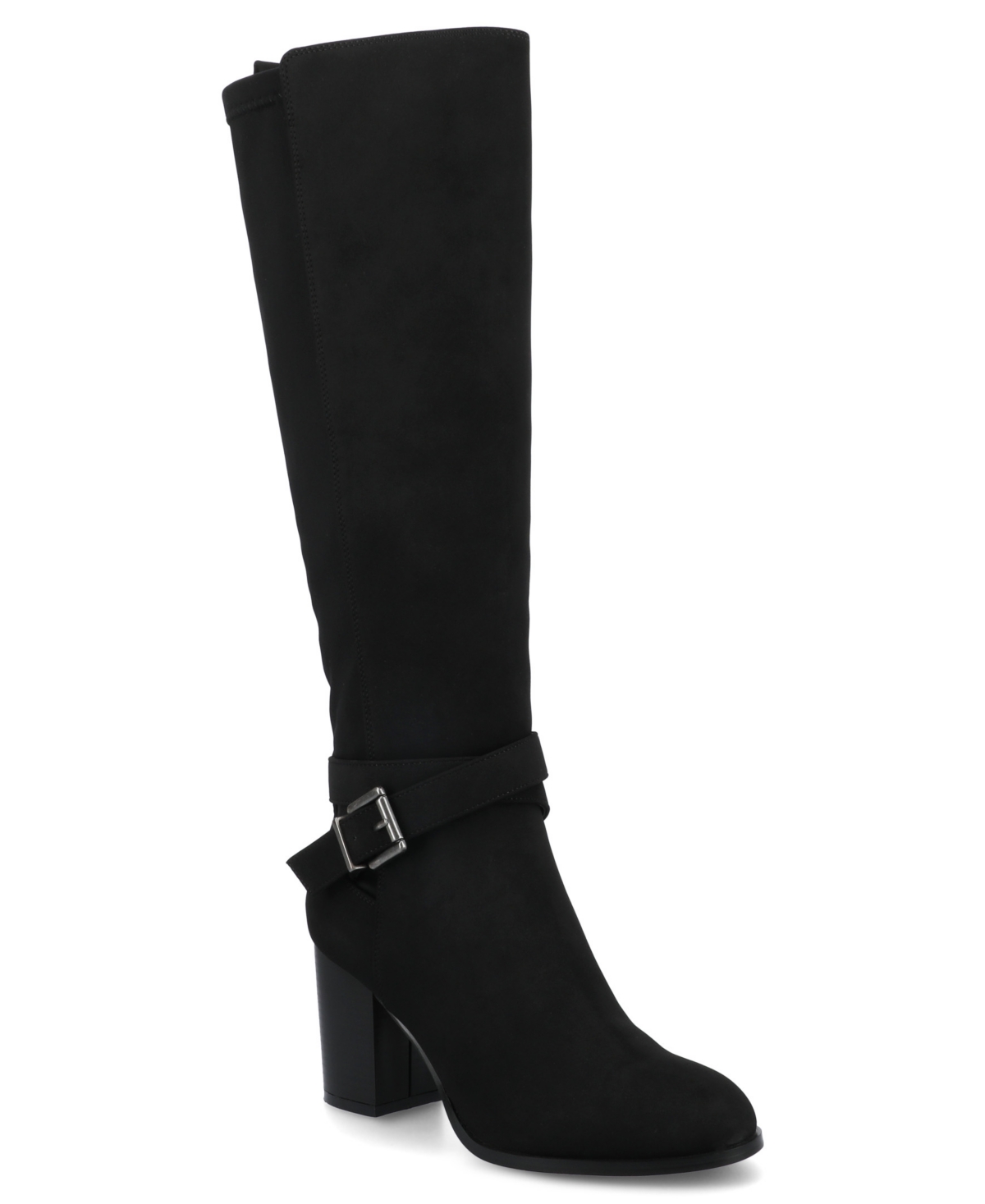 Journee Collection Journee Women's Avalonn Buckle Strap Knee High Stacked Heel Inside Zipper Extra Wide-calf Comfort Dr In Black