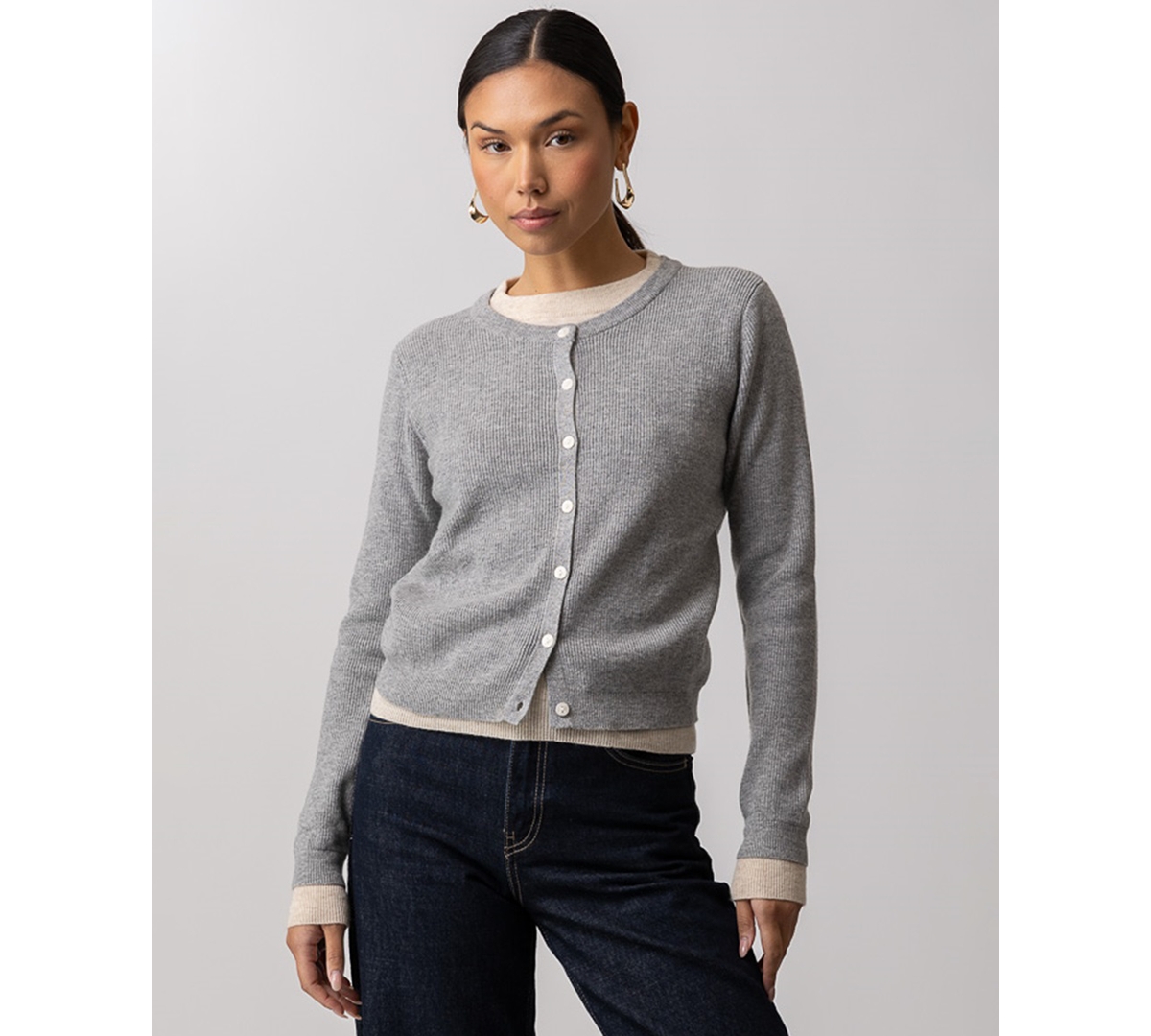 Line & Dot Women's Hutch Double Layer Long-sleeve Cardigan Sweater In Gray