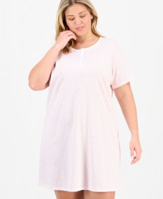 Plus Size Cotton Ditsy Floral Henley Sleepshirt, Created for Macy's