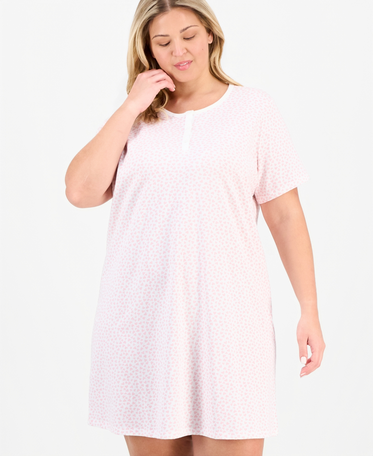 Charter Club Plus Size Cotton Ditsy Floral Henley Sleepshirt, Created for Macy's