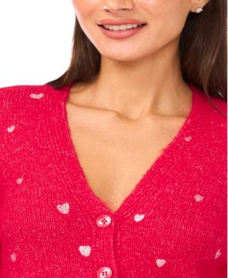 Women's Valentine's V-Neck Foil Heart Cardigan Sweater