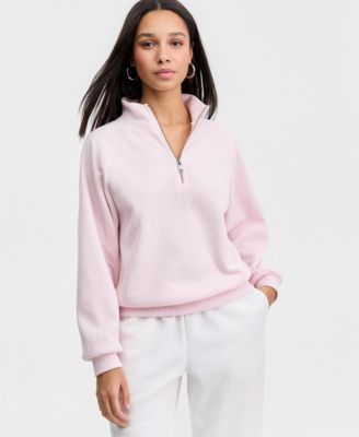 Juniors' Ribbed Knit Quarter-Zip Sweatshirt