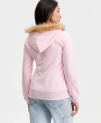 Juniors' Faux-Fur-Trim Hooded Sweatshirt