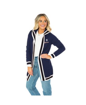 Gameday Couture - Women's Navy Syracuse Orange Tri-Blend Rounded Stripe Cardigan