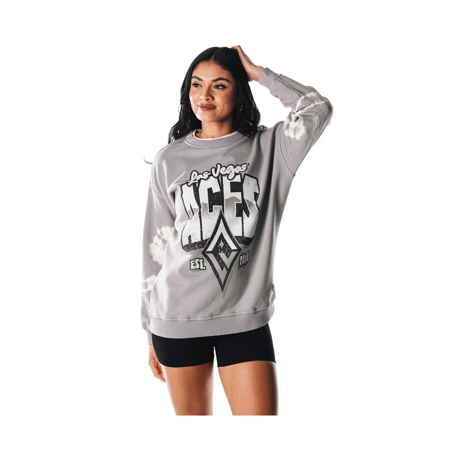 Женская толстовка The Wild Collective Gray Las Vegas Aces Double Collar Fleece Pullover — фото 4
