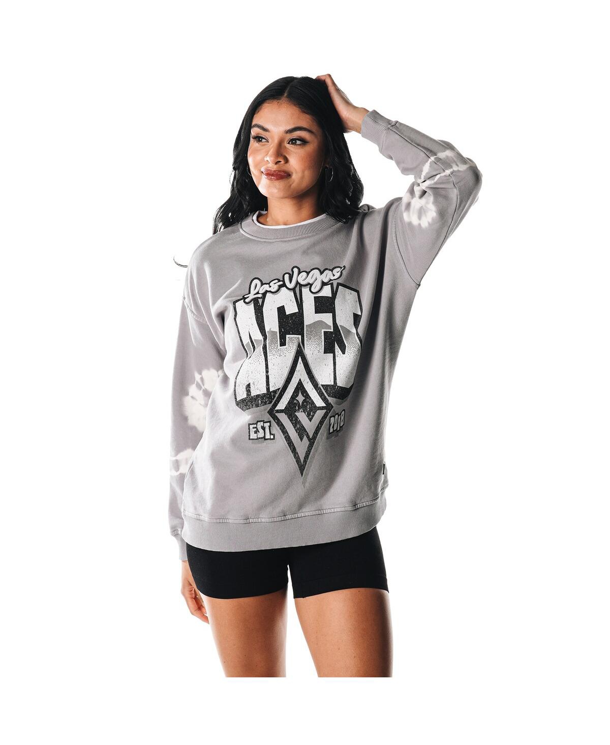 The Wild Collective Women's Gray Las Vegas Aces Double Collar Fleece Pullover Sweatshirt In Gray