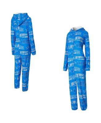 Concepts Sport - Women's Blue Detroit Lions Roadway Allover Print Microfleece Full-Zip Union Suit