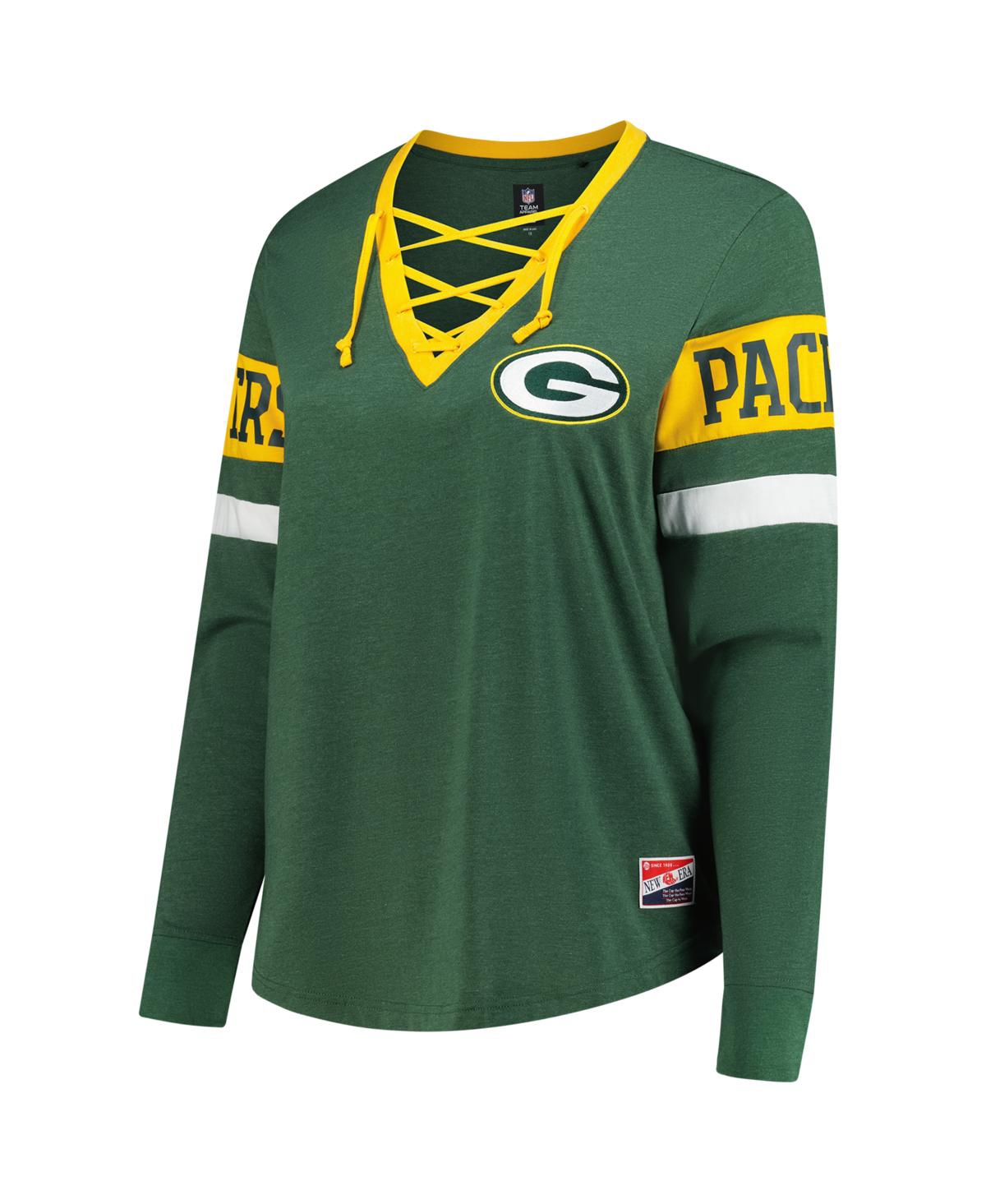 New Era Women's Green Green Bay Packers Throwback Lace-up Long-sleeve T-shirt In Green