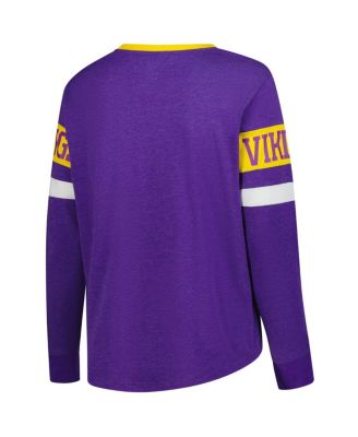 Women's Purple Minnesota Vikings Plus Size Throwback Lace-Up Long Sleeve T-Shirt