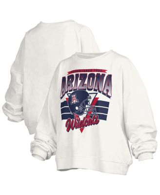 Pressbox - Women's White Arizona Wildcats Oversized Janice Retro Waist-Length Pullover Sweatshirt