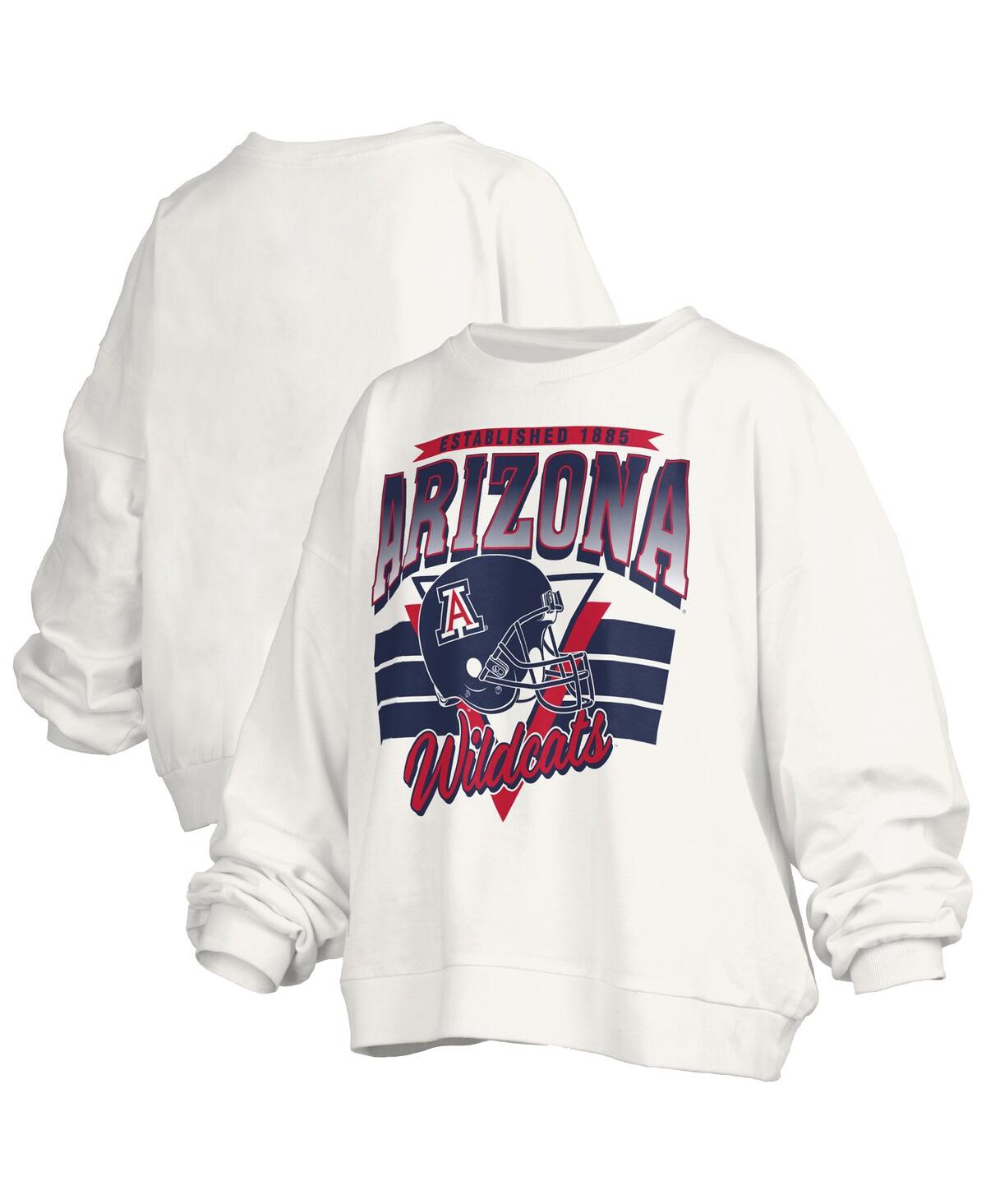 Pressbox Women's White Arizona Wildcats Oversized Janice Retro Waist-Length Pullover Sweatshirt