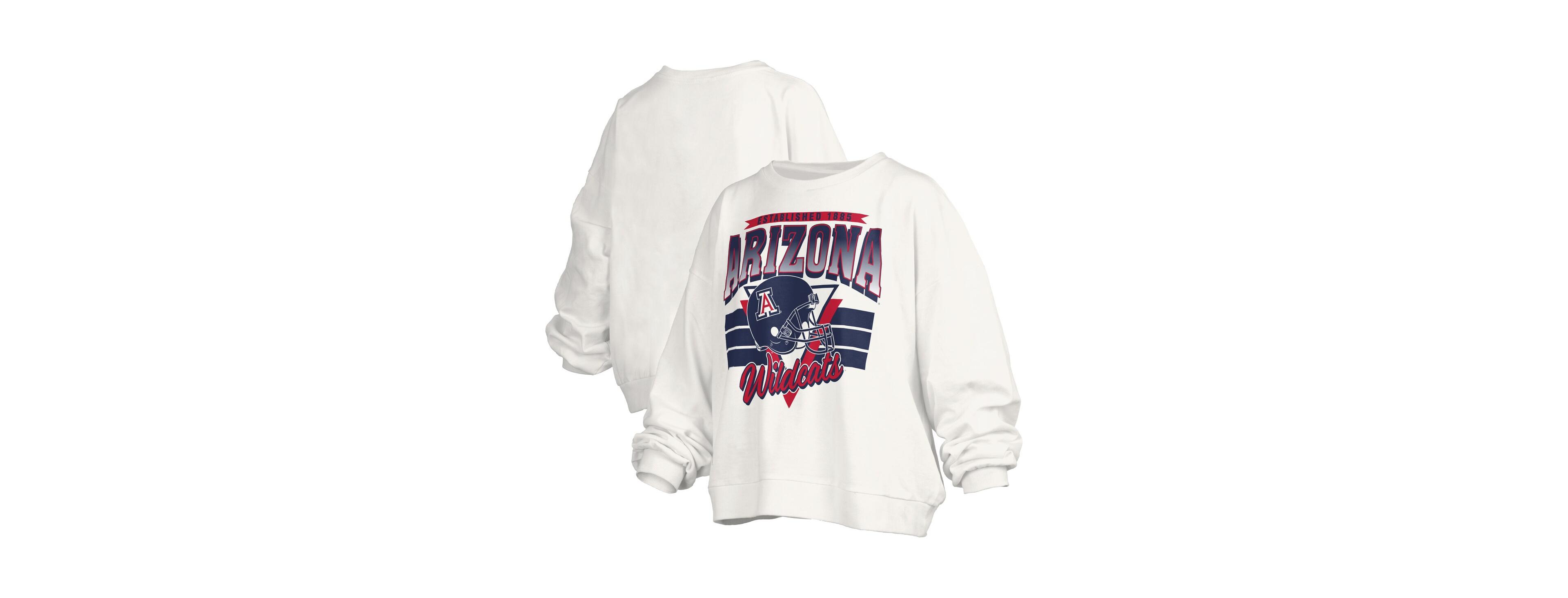 Pressbox Women's White Arizona Wildcats Oversized Janice Retro Waist-Length Pullover Sweatshirt