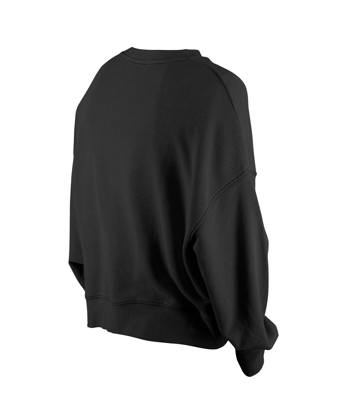 New Era Women's Black Detroit Lions Oversized Throwback Mineral Wash Crew Neck Sweatshirt In Black