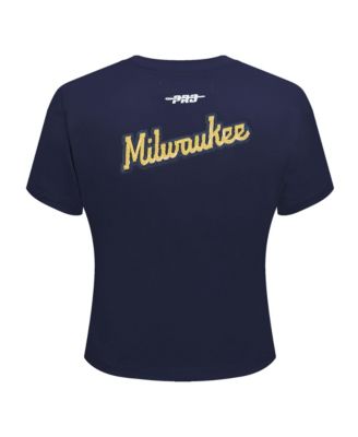Women's Navy Milwaukee Brewers Game Day Classics Baby Doll Cropped T-Shirt
