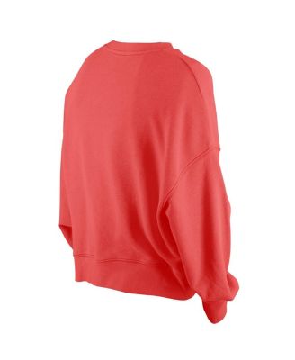 Women's Scarlet San Francisco 49ers Oversized Throwback Mineral Wash Crew Neck Sweatshirt