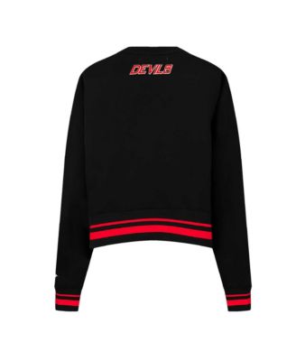 Women's Black New Jersey Devils Area Code Cropped Pullover Sweatshirt
