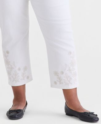 Plus Size Embroidered High-Rise Straight-Leg Cropped Jeans, Macy's Exclusive