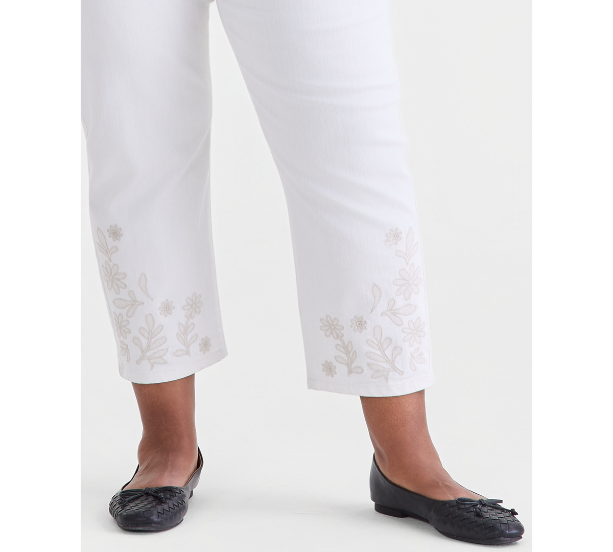 Style & Co Plus Embroidered High-Rise Straight-Leg Cropped Jeans, Macy's Exclusive