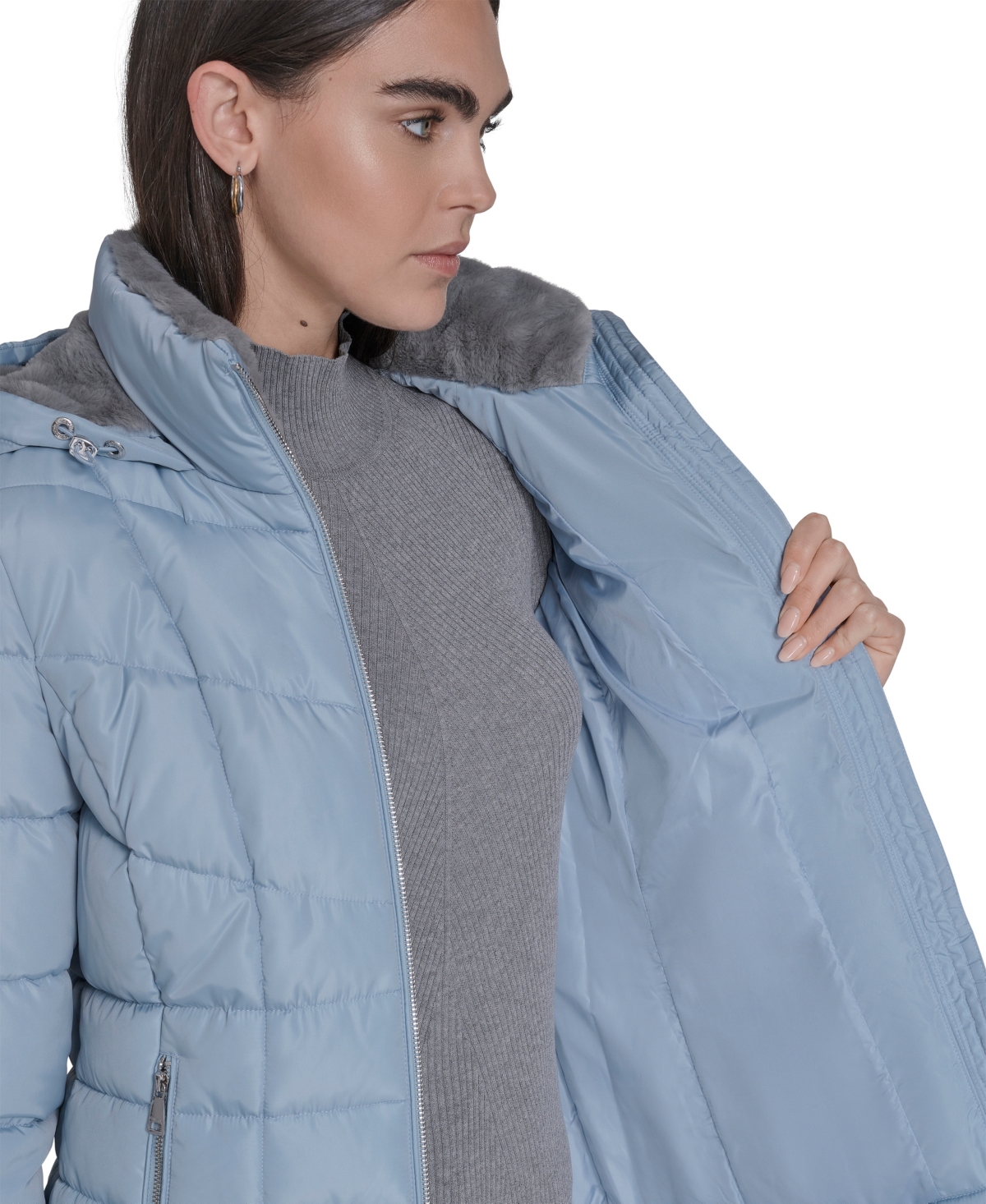 Calvin Klein Women's Stand Collar Lined Puffer Jacket In Blue