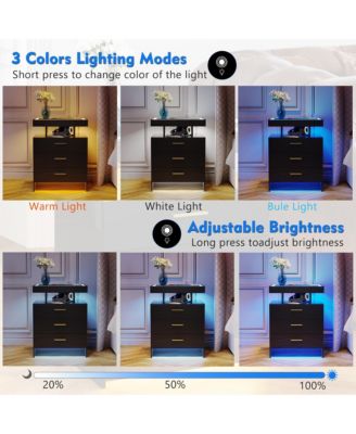 Nightstand with Drawers, Wireless Charging & Auto LED Lights