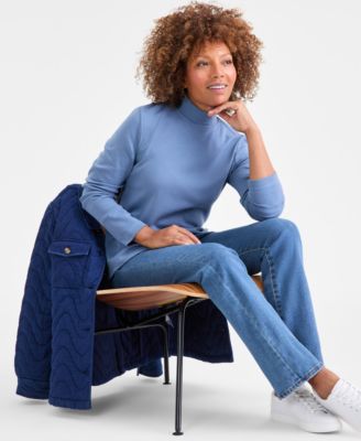 Women's Cotton Mock-Neck Long-Sleeve Tee, Created for Macy's