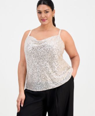 Tahari ASL - Plus Size Sequinned Cowlneck Camisole