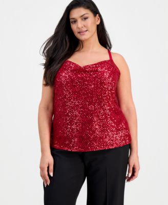 Plus Size Sequinned Cowlneck Camisole