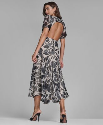 Women's Floral V-Neck Chiffon Maxi Dress