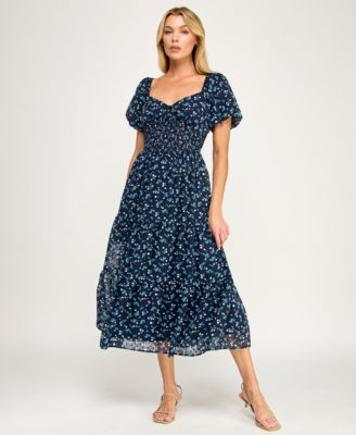 Juniors' Puff Sleeve Smocked Waist Dress