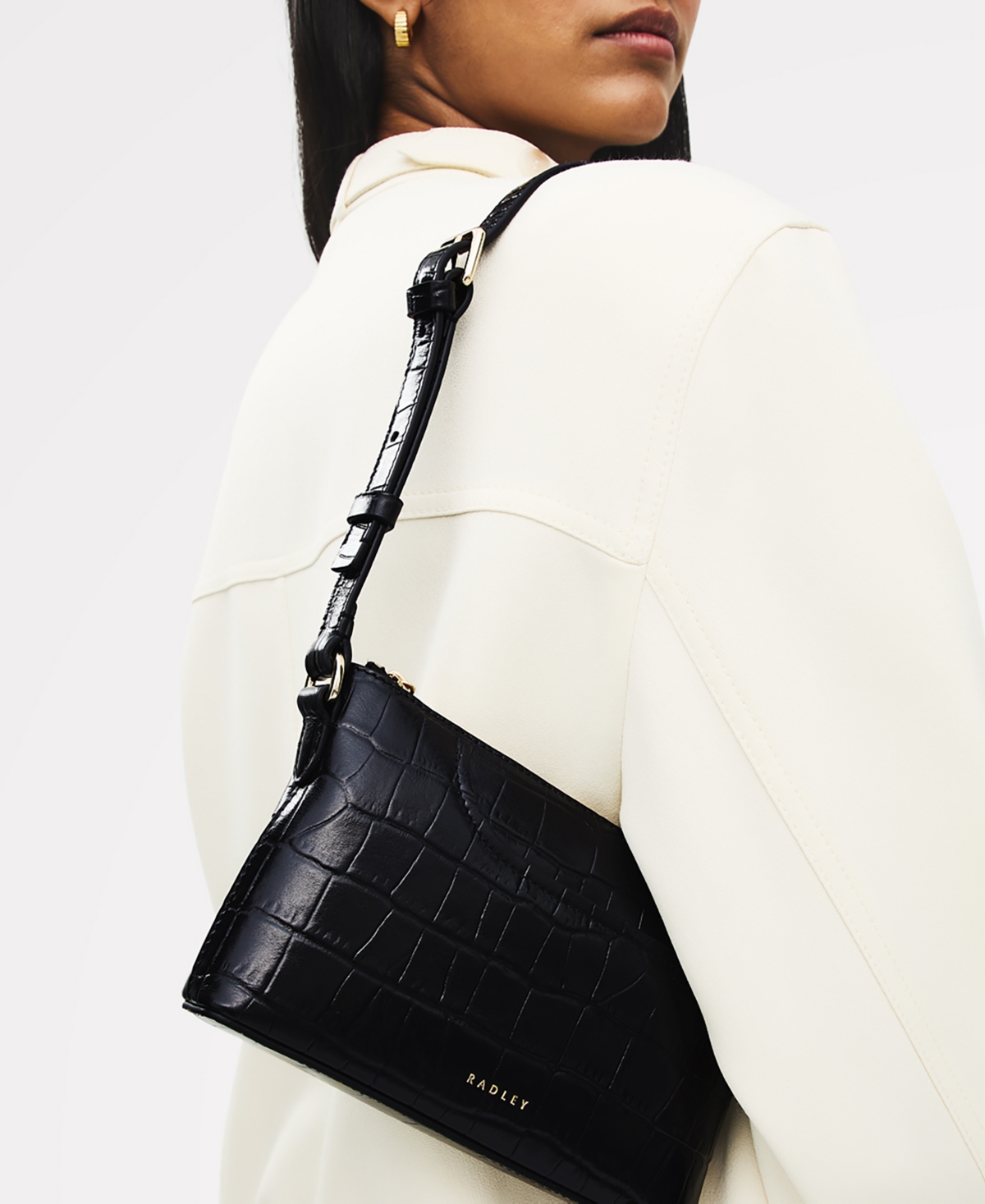 Radley London Pockets Faux Croc Mini Zip Top Shoulder Bag In Black