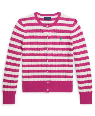 Girls' 7-16 Striped Mini-Cable Cardigan