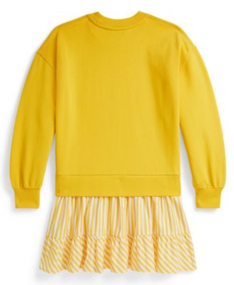 Girls' 7-16 Striped Skirt Loopback Fleece Long-Sleeve Dress