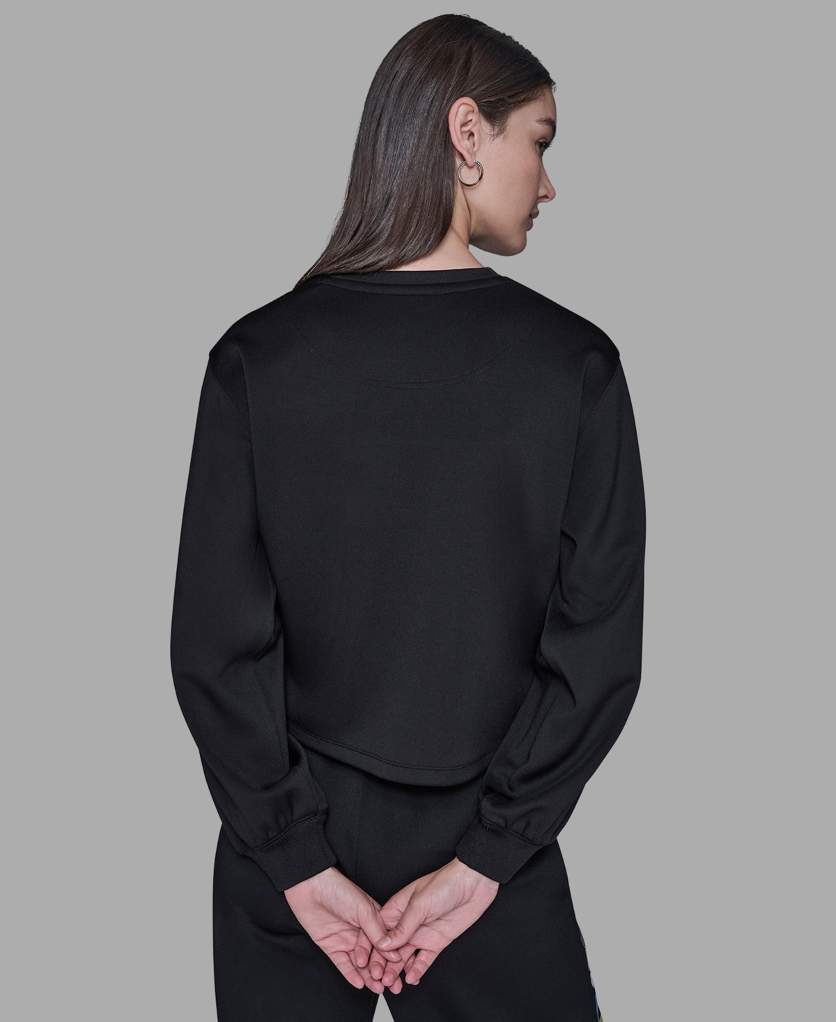 Karl Lagerfeld Petite Long-sleeve Pull-on Sweater In Black