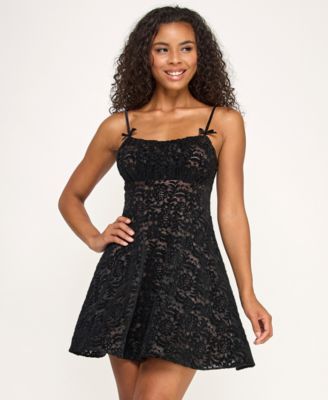 Junior's Flocked Lace Dress