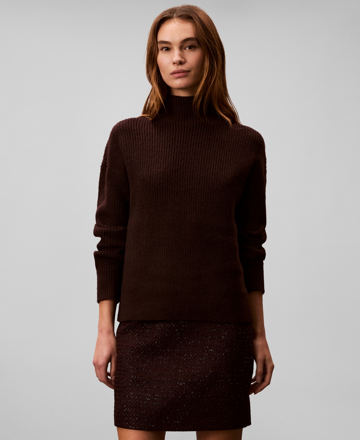 Calvin Klein Women's Textured Tweed Mini Skirt In Brown