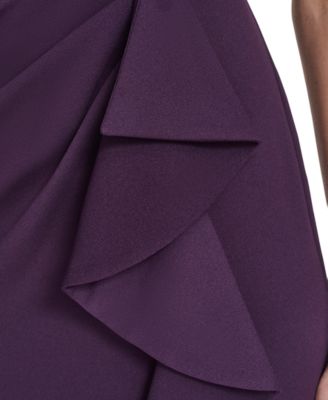 Petite Off Shoulder Pleated Ruffle Gown