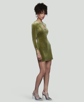 Women's Long-Sleeve Stretch Velvet Mini Dress