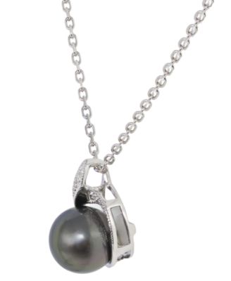 Tahitian Pearl (8mm) and Diamond (1/10 ct. t.w.) Pendant Necklace in Sterling Silver