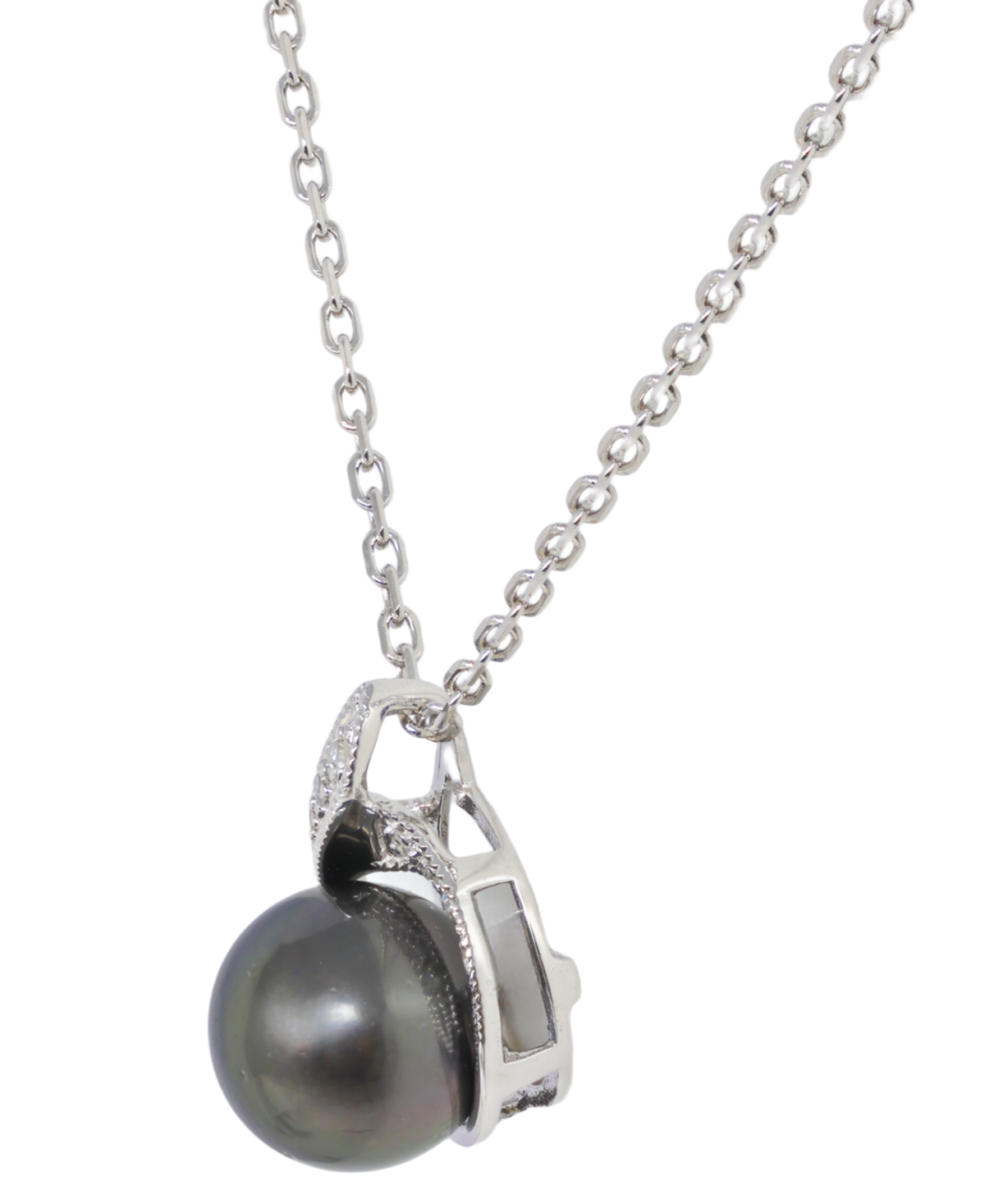Macy's Tahitian Pearl (8mm) and Diamond (1/10 ct. t.w.) Pendant Necklace in Sterling Silver