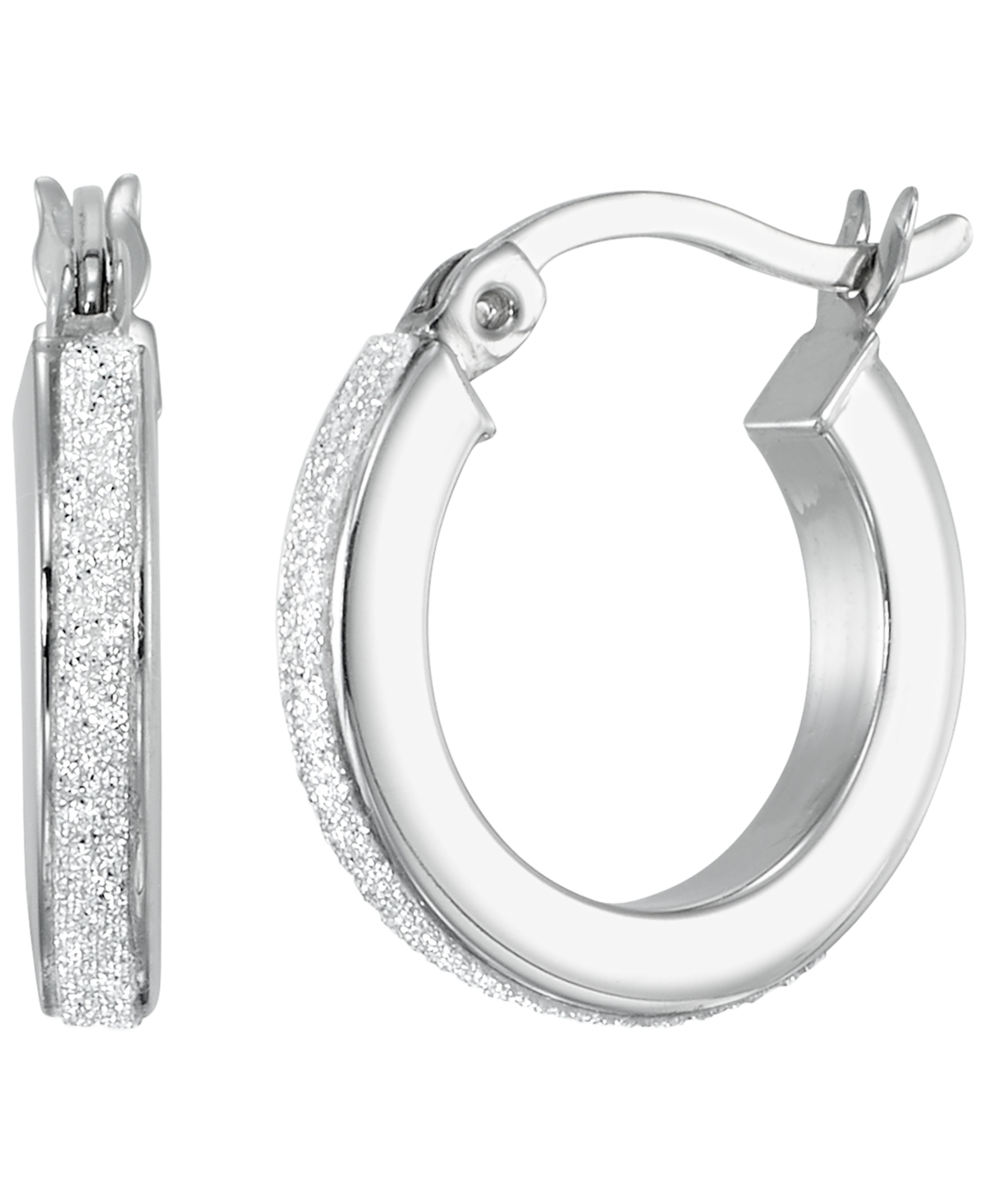 Macy's Polished Glitter 3-pc. Set Hoop Earrings In Sterling Sliver In Transparent